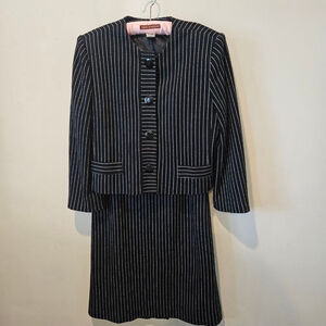 Women's Heury Lee Vintage Skirt Suit Size 12P Black White Striped